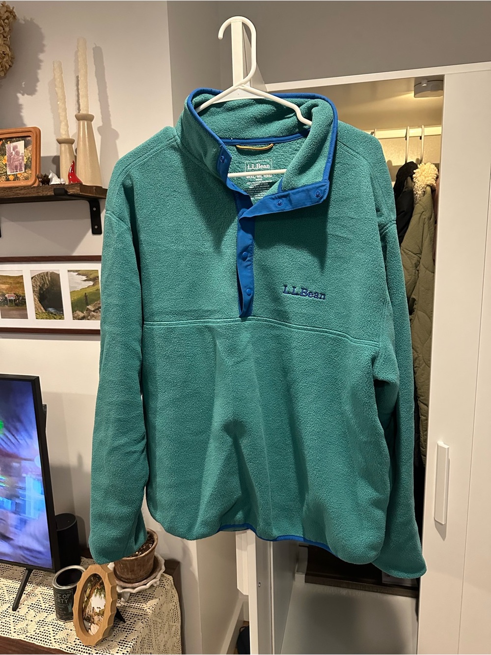 L.L. Bean Teal Snap-Front Fleece Pullover